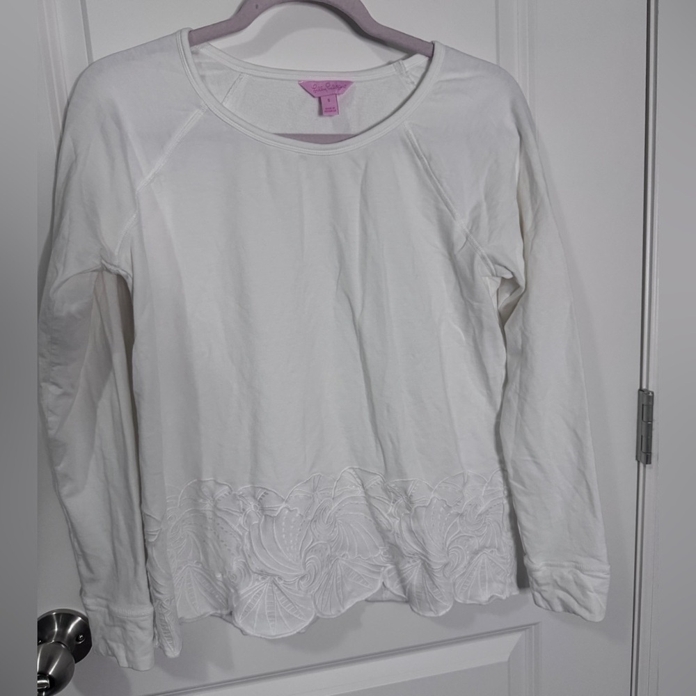 Lilly Pulitzer White Under the Sea Eyelet Top Sandy Embroidery Popover Sz. Sm.